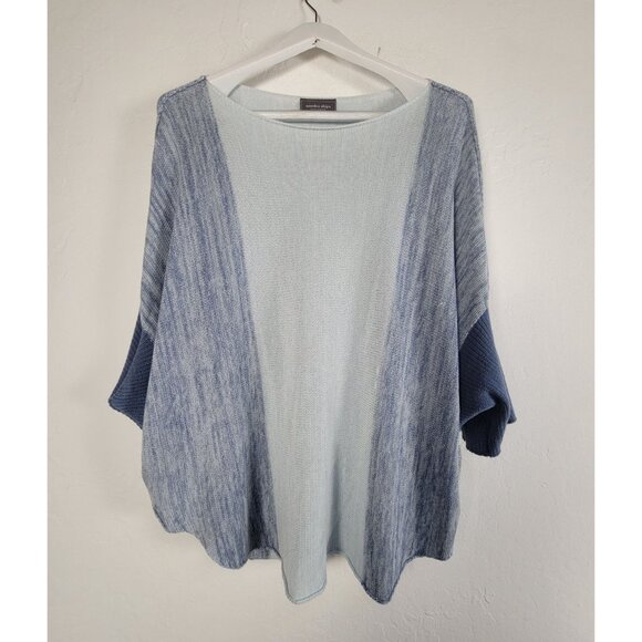 Wooden Ships Womens Light Blue Colorblock Boat Neck Knit Poncho Sweater M/L - Picture 1 of 9